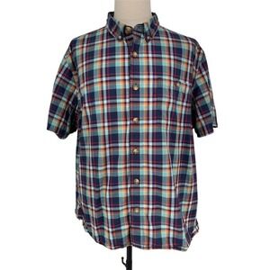 Duluth‎ Trading Co Men's 2X Blue Plaid Short Sleeve Button-Up Shirt See Note